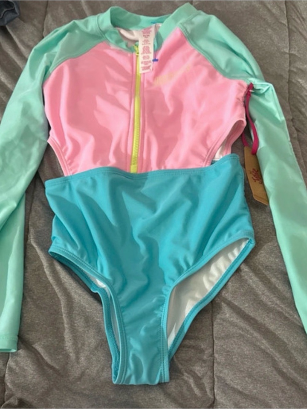 Justice Pink & Aqua Colorblock One-Piece Swimsuit
